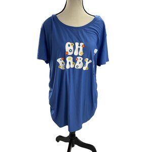 Time and Tru Womens 2XL Maternity Blue Graphic T Shirt Oh Baby Short Sleeve Tee